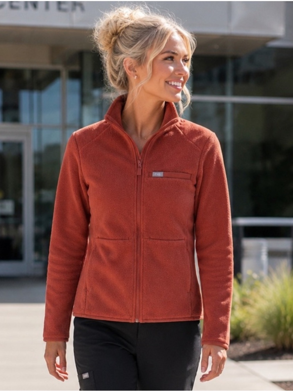 FIGS On-Shift Fleece Jacket Size XS Auburn Full Zip